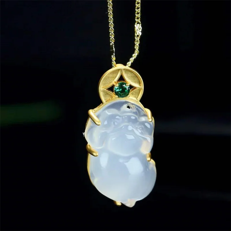 

Hot Selling Natural Hand-carved Jade Inlay Gold Color 24k Pixiu Necklace Pendant Fashion Jewelry Men Women Luck Gifts