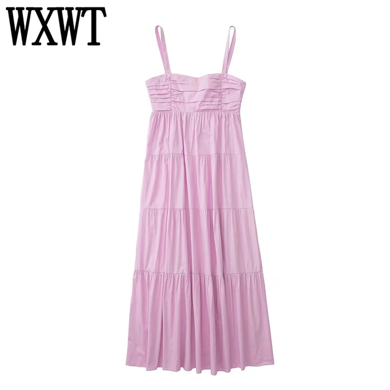 

WXWT женское однотонное платье средней длины на бретельках без рукавов, женское пляжное платье, модель QJ8502