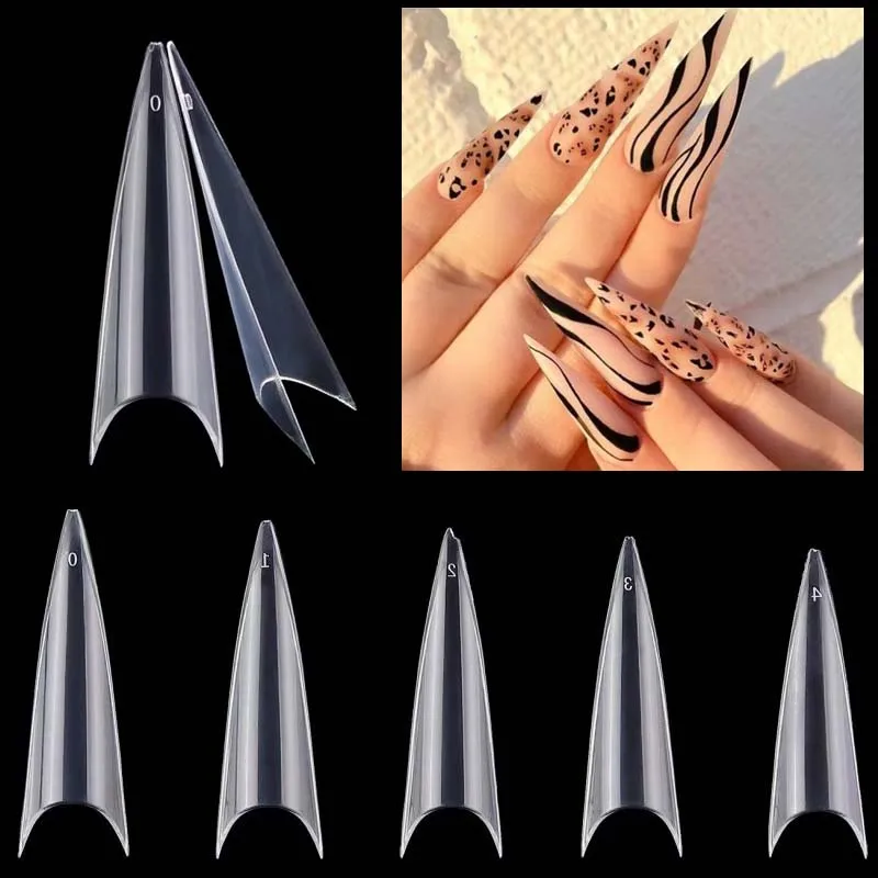 

100 Pcs Long Stilettos Tips Fake Nails Extension System Capsule False Nail Sculpted Full Cover Press On Nails