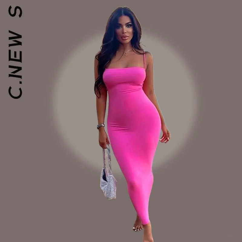 

C.New S Fashion Women Dress Spaghetti Strap Bodycon Dress Streetwear All-Match Lazy Robe Club Leisure Woman Clothes Vestidos