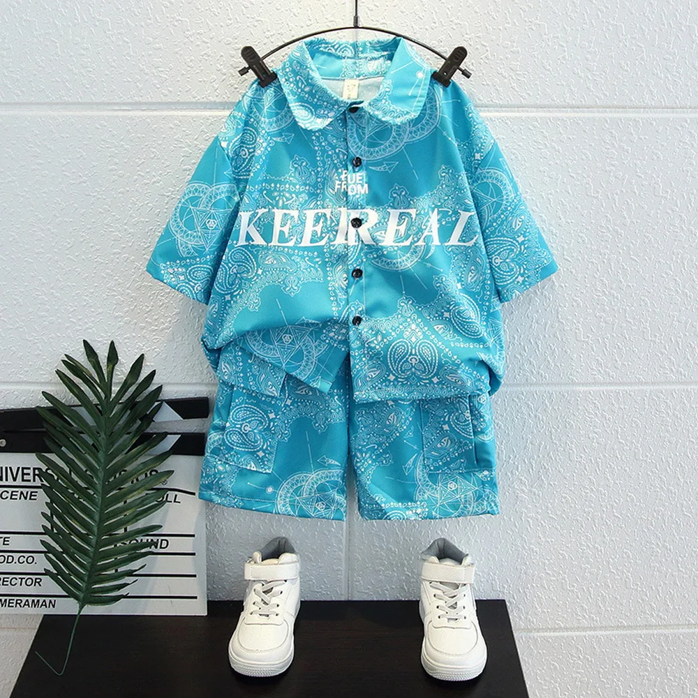 

Casual Kids Clothes 2 Piece Set Clothing Green Cool Boy Shirt + Shorts Clothing Boys Tracksuit Children Holiday Clothes 2-10Year