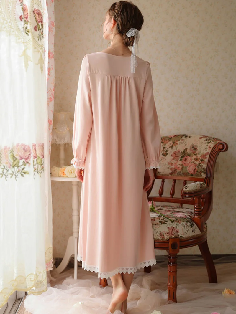 Women Lingerie Vintage Nightie Princess Dresses Cotton Loose Nightdress Ruffle Lace Long Sleeve Sleepwear Nightgown Home Clothes