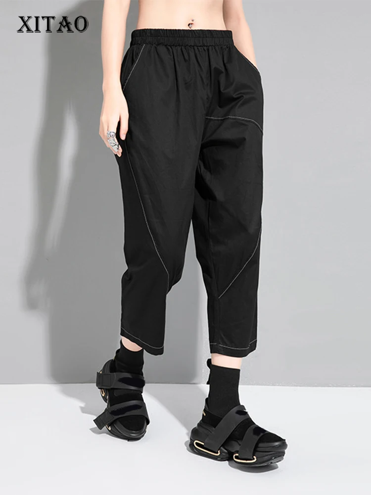 

XITAO Solid Harem Pants Women Korea 2022 Summer New Arrival Personality Fashion Loose All Match Elastic Waist Pants WLD8012