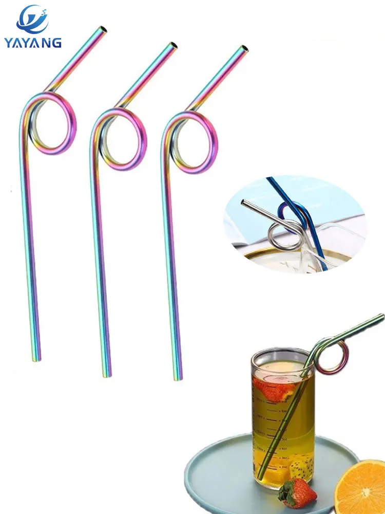 

Цветная металлическая Питьевая соломинка, многоразовые прямые изогнутые аксессуары из нержавеющей стали для смузи, молока, чая, вечевечерн...