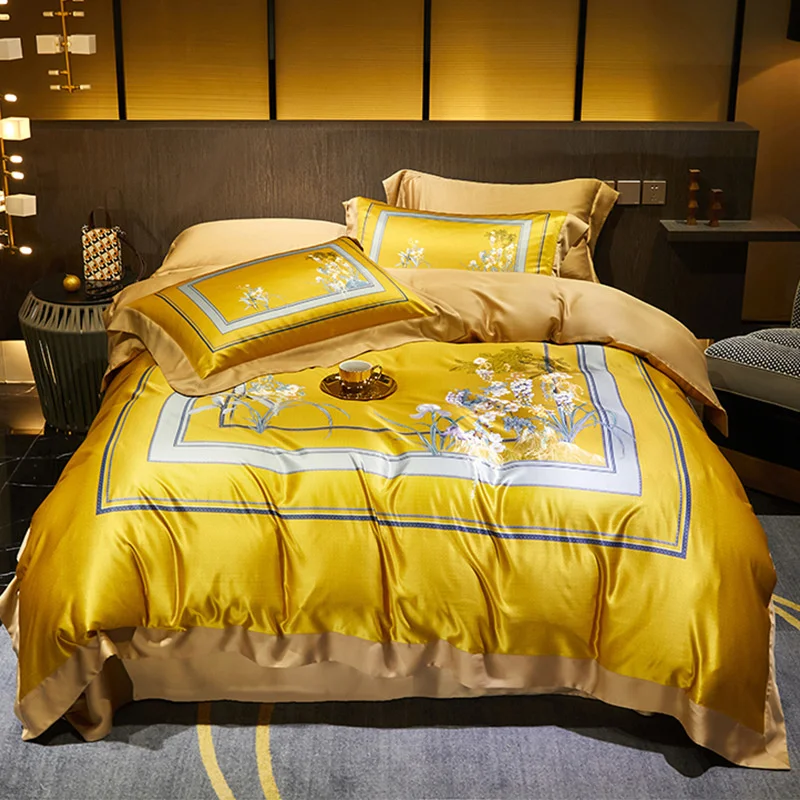 

Luxury Bedding Set Satin Bed Sheet and Pillowcases Summer Ice Silk Cool Feeling Quality Quilt Cover Set for Home Bed Cover Set