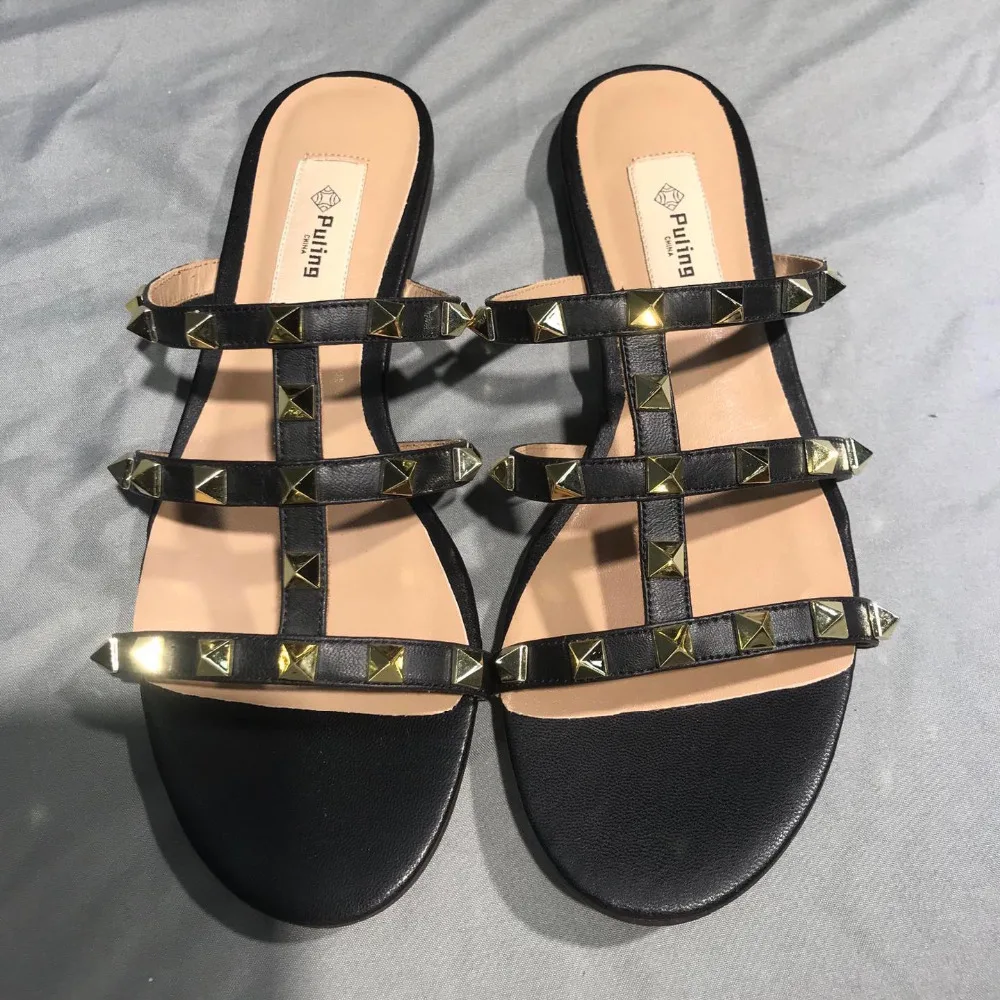 

Black Real Leather Womens Flats Sandals