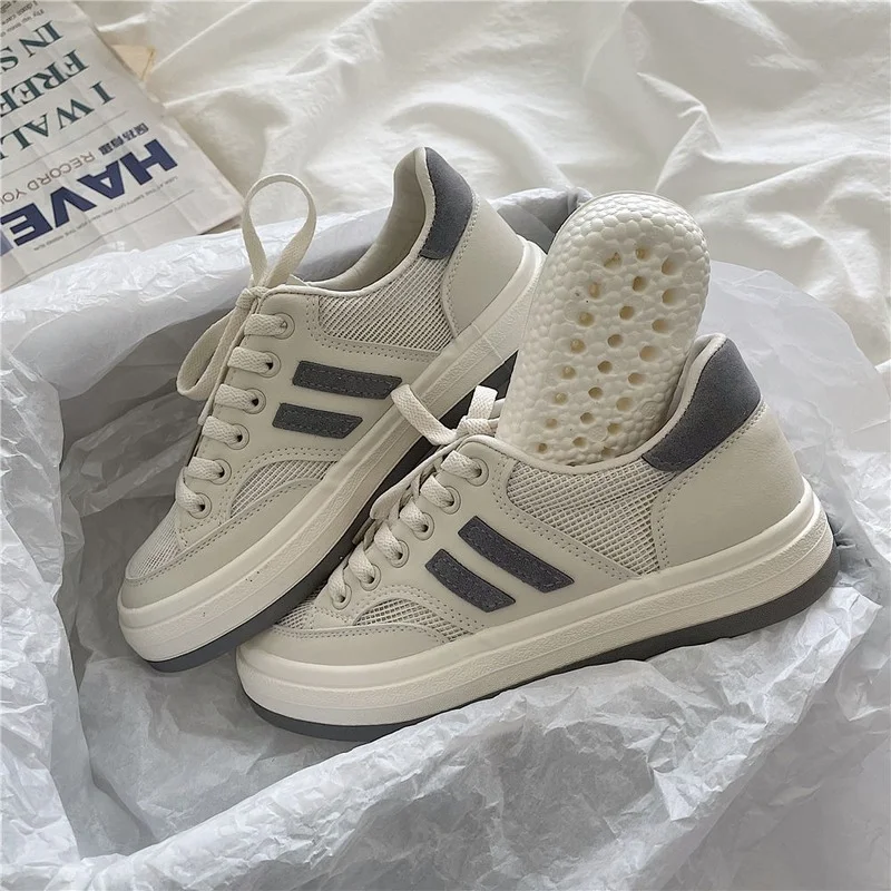 QWEEK Women 2021 White Korean Flat Casual Canvas Sports Shoes Sneakers Platform Autumn Running Spring Rubber Vulcanize Trainers