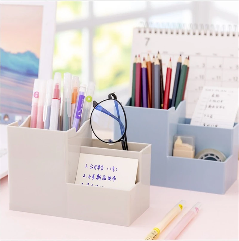 

Multi-function Desktop Pen Holder Office School Storage Case Colorful Plastic Box Desk Pen Pencil Organizer Mobile phone bracket