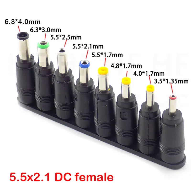 

in 1 5.5X 2.1 MM DC power jack female plug adapter Connectors to 6.3 6.0 5.5 4.8 4.0 3.5 2.5 2.1 1.7 1.35 Male Tips adaptor