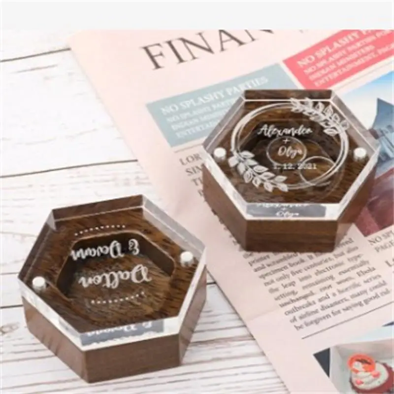 

Personalized Wedding Ring Box Travel Case Walnut Wood Engagement Ring Box Earring Stud Holder for Ceremony Wedding Proposal Box