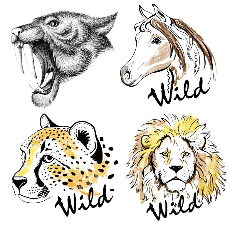 

Wild Animal Patch T-shirt Thermo-sticker for Clothes Applique Iron-on Transfers Fusible Horse Lion Leopard Patches for Clothing