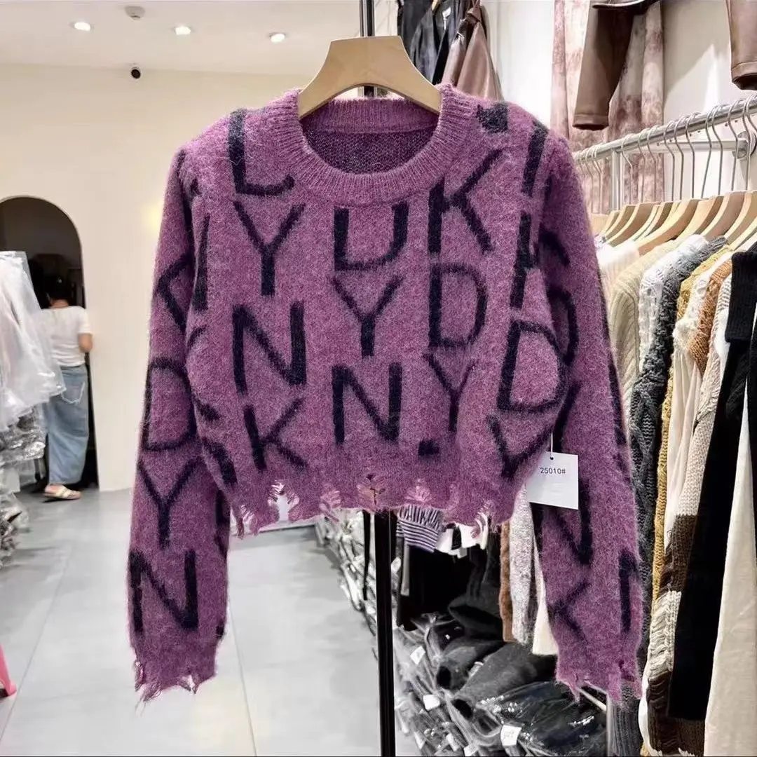 Корейский свитер с круглым вырезом и буквами осенние модные свободные пуловеры