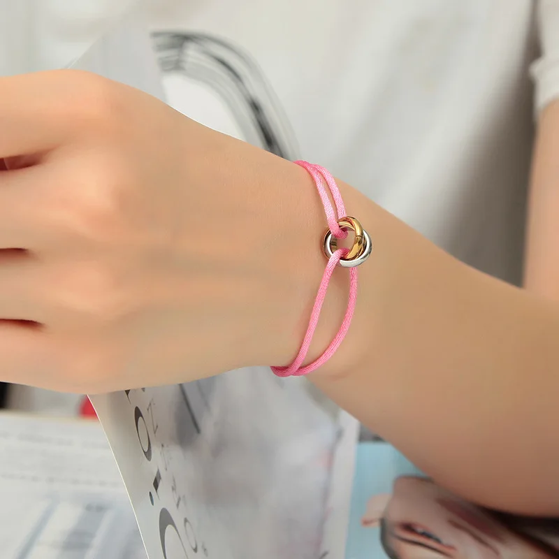 

Luxury Brand High Quality 3 Metal Color Ring Adjustable Red Thread Bracelet Women Rope Men Birthday Gift Jewelry