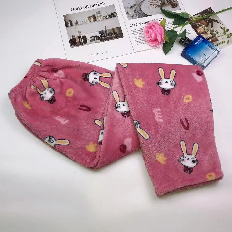 40-55kg Ladies Home-pant Flannel Velvet Women Warm Pants Girls Students Trousers Casual Cute Coral Fleece Winter Pajama Pants