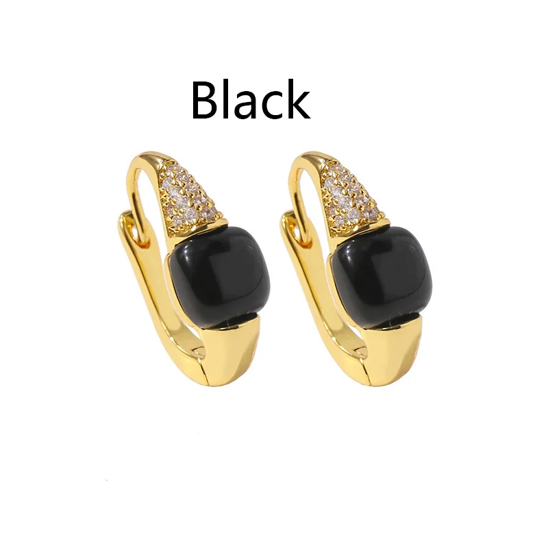 Pomellato Earrings Inlay Zircon Candy Style Earrings  8Colors Red Black Green Crystal Hoop Earrings For Women Fashion Jewelry