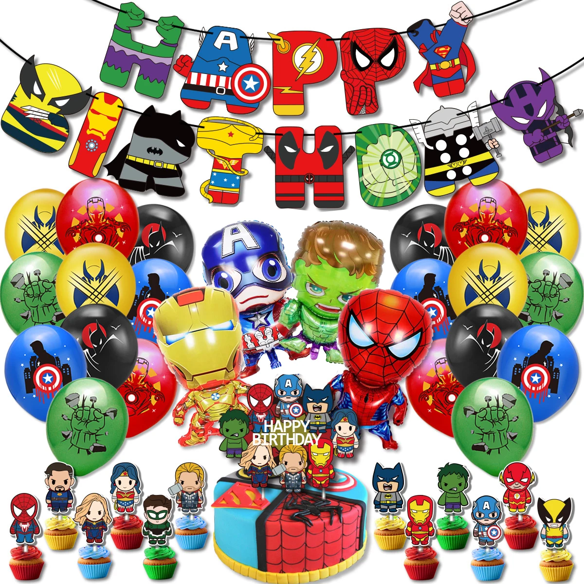 

Superhero Birthday Party Decoration The Avengers Party Supplies Spiderman Hulk Iron Man Banner Balloon Decoration Baby Shower