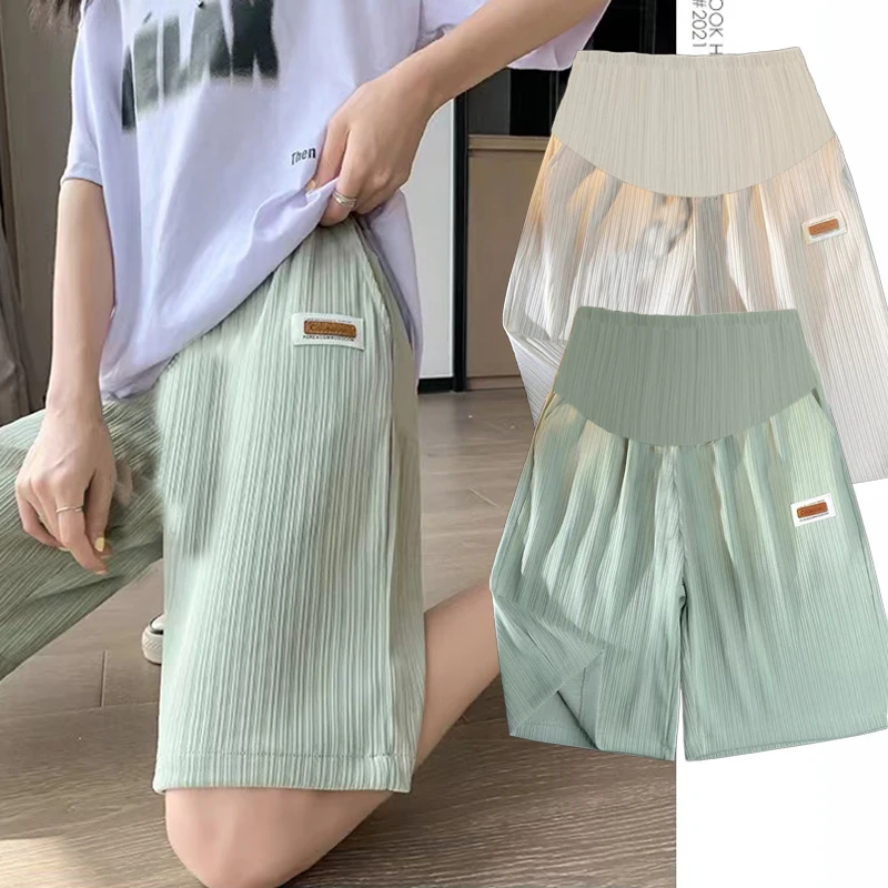 968# Summer Ice Cool Maternity Shorts Wide Leg Loose Straight Clothes for Pregnant Women Elastic Waist Belly Pregnancy - купить по