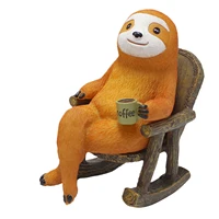 garden sloth statue resin sloth figurines relaxing on rocking chair statue cute creative sloth sculpture decoration drinking