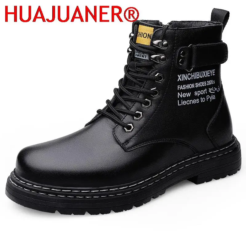 

New Fashion Winter Men Boots Leather Warm Ankle Boots High Top Waterproof Motorcycle Boots Plus Size Shoes 38-46 Motocross Boots
