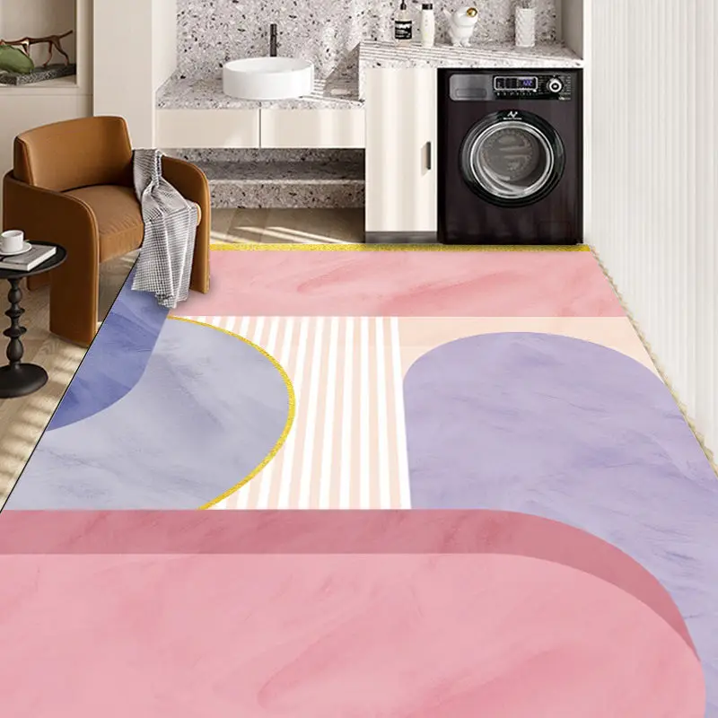 

Pink Geometric Waterproof Non-slip Balcony Carpet Kitchen Oil-proof and Anti-fouling Rug Living Room Bedroom Rugs Porch Carpets