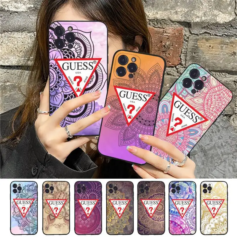 

Fashion Brand Guess Mandala Flower Totem Phone Case For iPhone 14 13 11 8 7 6 6S Plus X XS MAX 5 5S SE 2020 XR 11 pro Funda