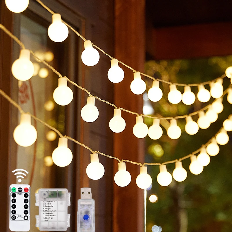 

LED Outdoor Lighting USB/Battery Remote Bulb Ball Fairy Light String Festoon Garland for Christmas Home Wedding Party Decoration