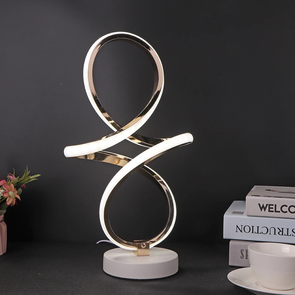 

Modern Spiral LED Table Light Metal Bedside Decorative Lighting with US Adapter Living Room Dressing Table Lamp