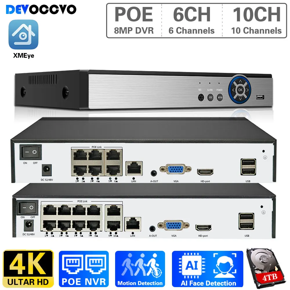 

6CH 10CH POE NVR Mini 4K/8MP/5MP/1080P Video Recorder 8Channel Motion Detect P2P For IP Camera CCTV System Surveillance Security