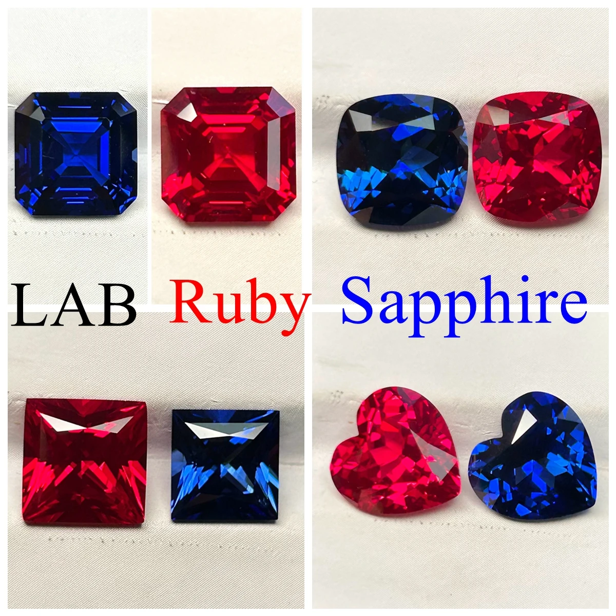 Фото Mosangna Heart Asscher Подушка принцессы огранки 3X3-12X12 мм выращенный в лаборатории корунд красный рубин королевский синий сапфир драгоценный камень №1