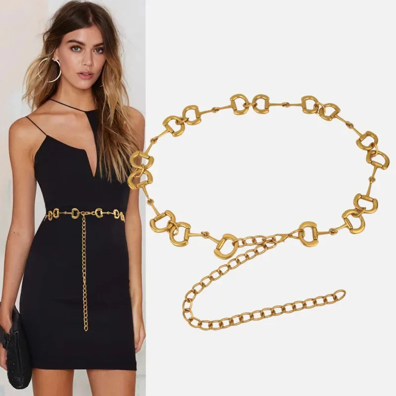

Vintage Waist Chain trend Belts Women's Adjustment Gold Belt Lady Metal Chain Strap Waistband For Jeans Dress Designer Goth Belt