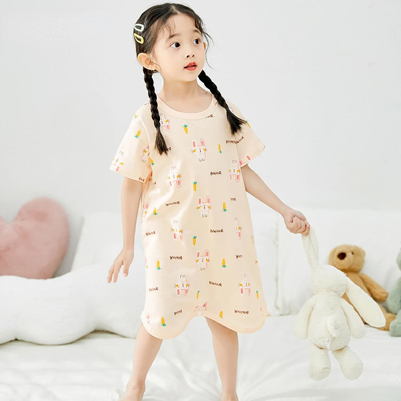 

Boy Cotton Nightdress Little Teen Girl Pajamas Dresses Children Cartoon Summer Nightgown Home Clothes Kids Sleepwear Gecelik