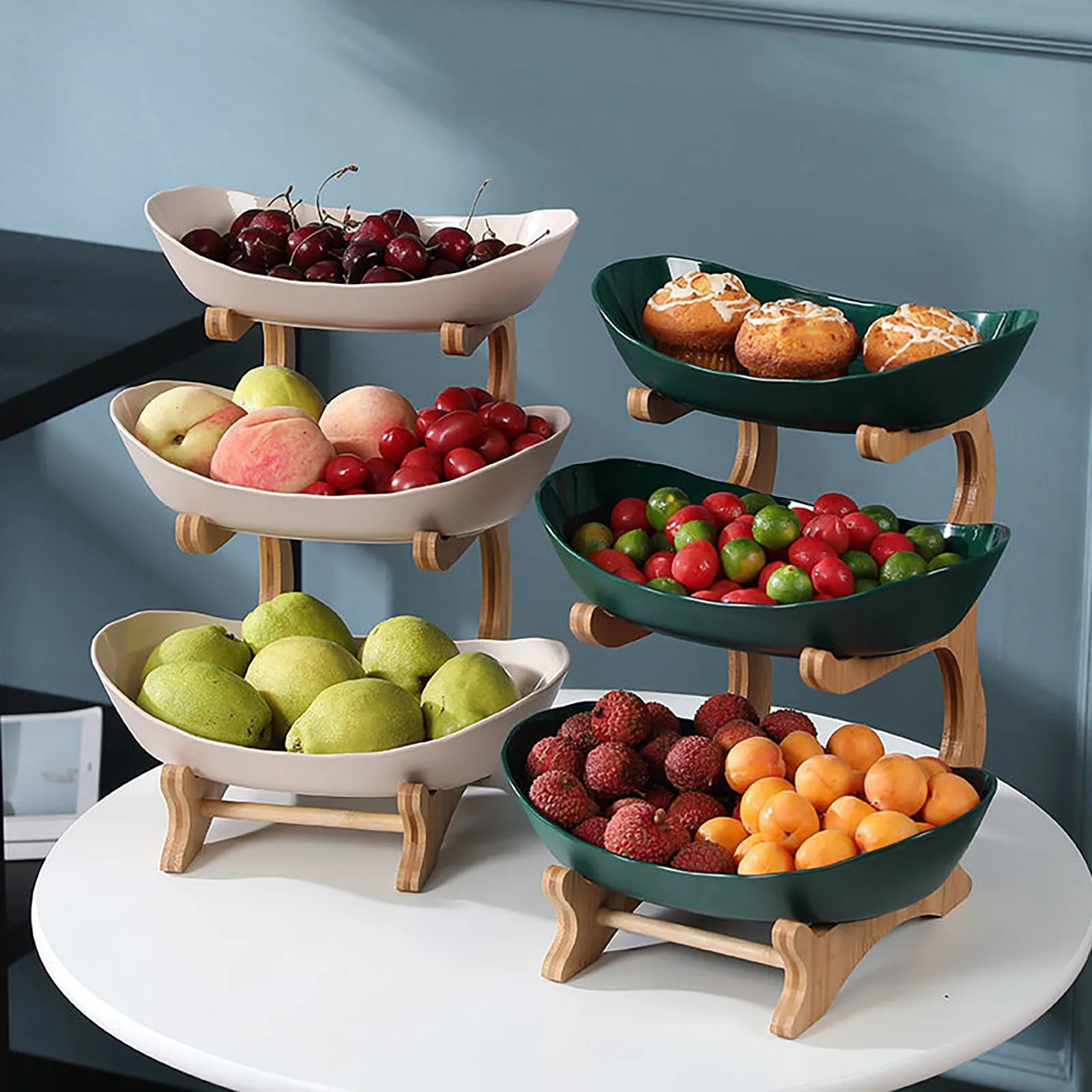 Fruit Tray Basket Wooden Frame Stand Multi Layer Candy Snack Plate Shelf Table Decoration Creative Modern Dried |