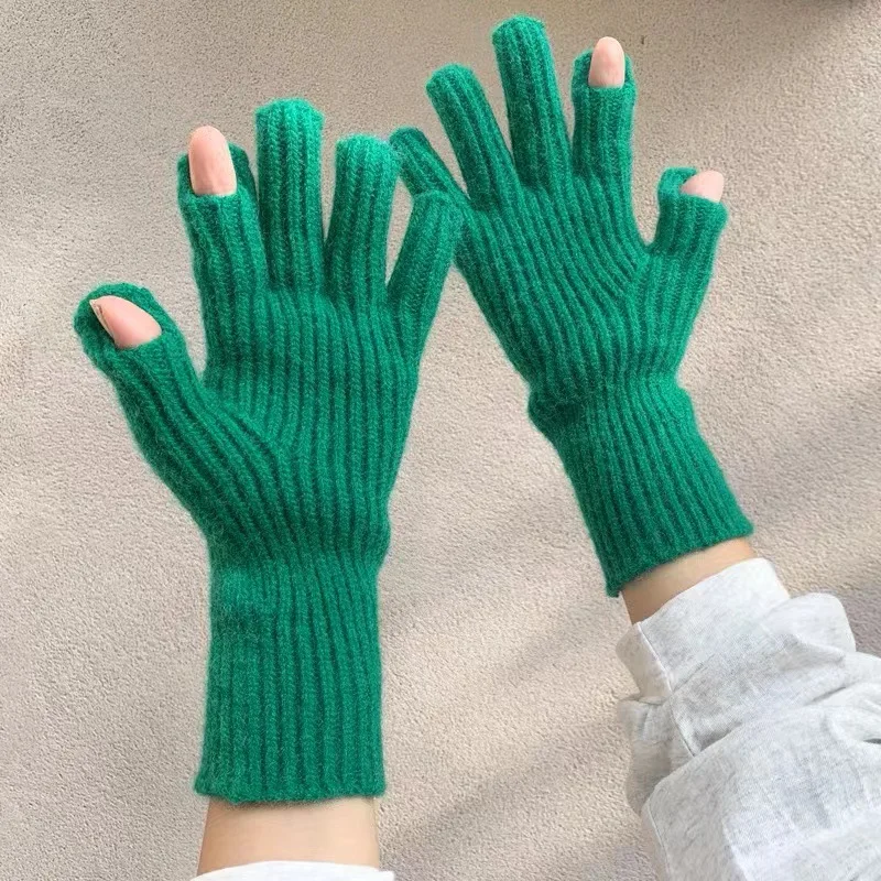

Large Size Women's Winter Touch Screen Gloves Thicken Warm Knitted Stretch Gloves Full Finger Outdoor Skiing Gloves