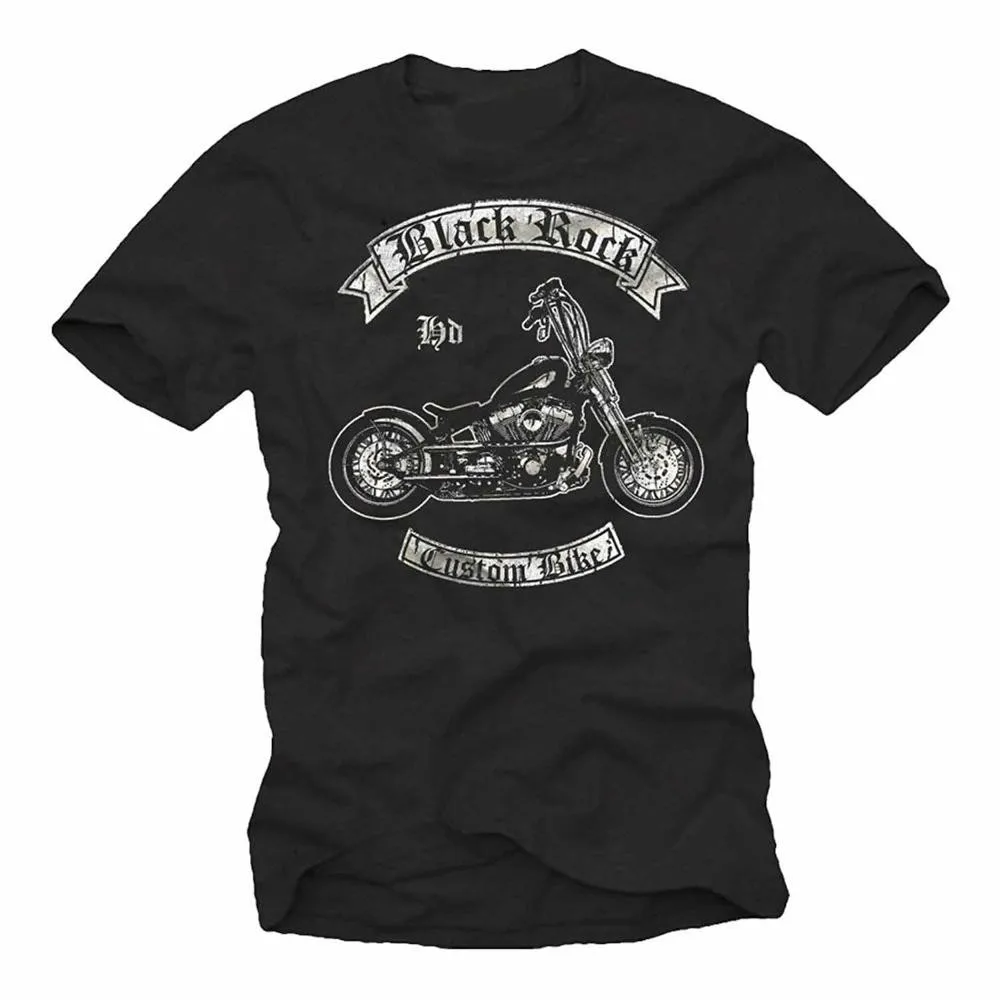 

Custom Black Rock Chopper Motorcycle Biker Rider Motorcyclist T-Shirt 100% Cotton O-Neck Summer Short Sleeve Casual Mens T-shirt