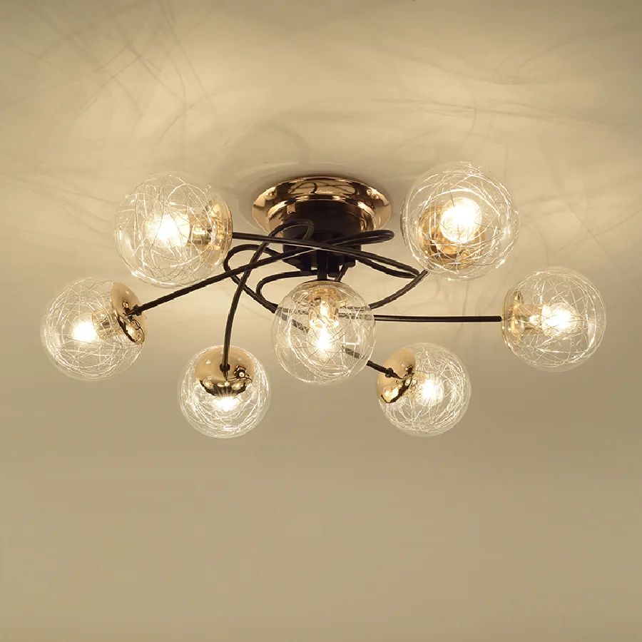 

Скандинавская креативная дизайнерская потолочная лампа со стеклянными шариками, декоративные светодиодные лампы для спальни, столовой, го...