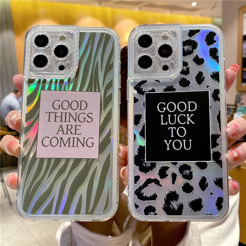 Чехол для iPhone 13 Pro Max 11 12 XS XR x 7 8 plus с лазерным и леопардовым принтом |