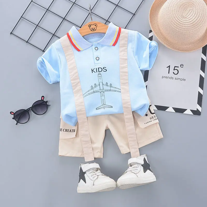 

100% Cotton Summer Kids Sets Aircraft Print Clothing for Boys T-Shirt+Shorts 2 Pcs Children's Clothing Casual Baby Boys Clothes