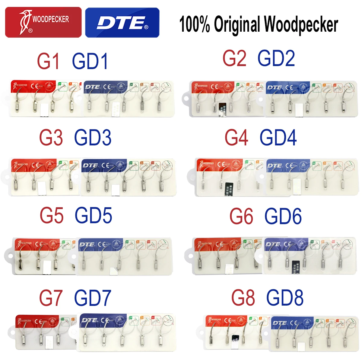 Оригинальные наконечники для стоматологического скалера Woodpecker DTE