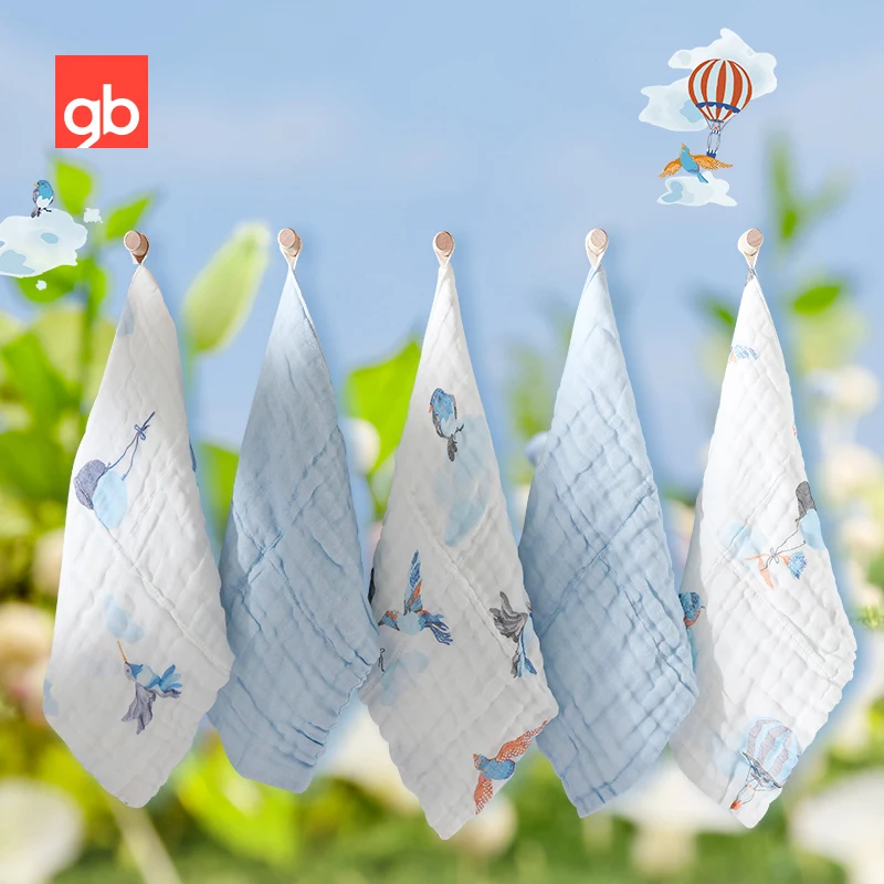 

GB 5Pcs newborn Towels UP in the aire 100% Cotton 6-Layer baby Gauze towels Muslin Cloth Hand Face Wipes Saliva Bib Burp Cloths