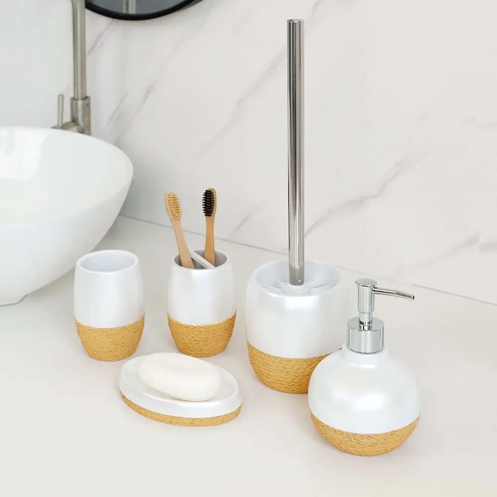 

Bathroom Accessories Set Exquisite Relief Style Soap Dispenser Lotion Dispenser Soap Dish Toothbrush Holder Toilet Brush Holder
