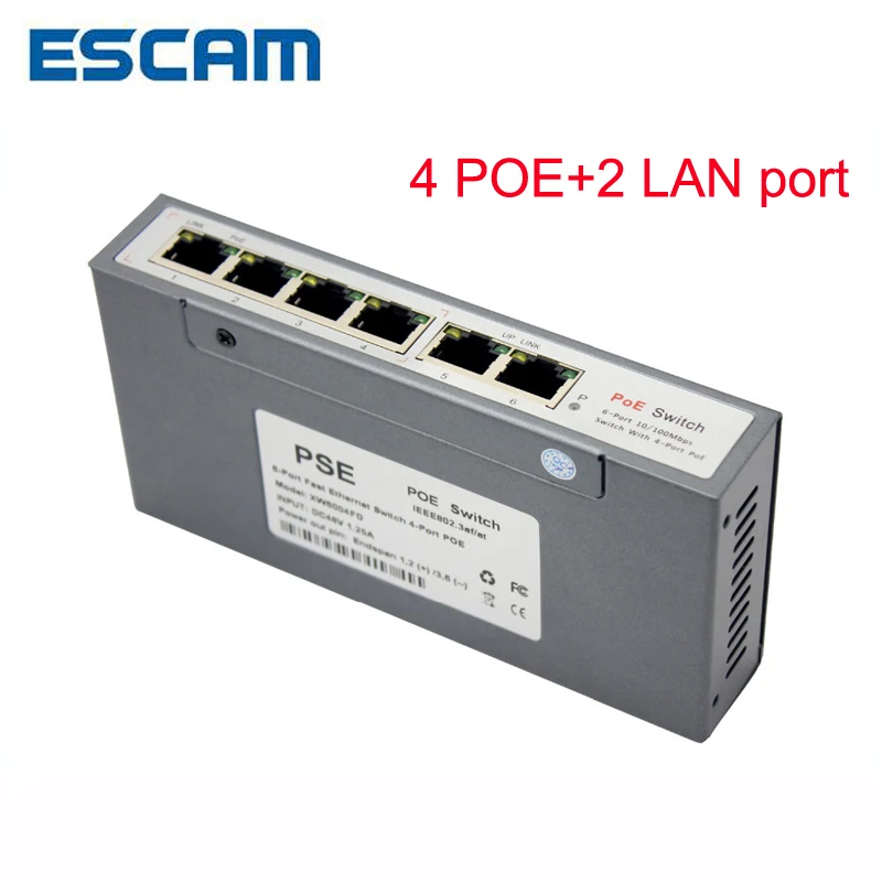 

ESCAM 4CH POE Switch 10/100M 150m Distance 85W DC&2 Lan Port for network IP Camera POE Power Supply Adapter
