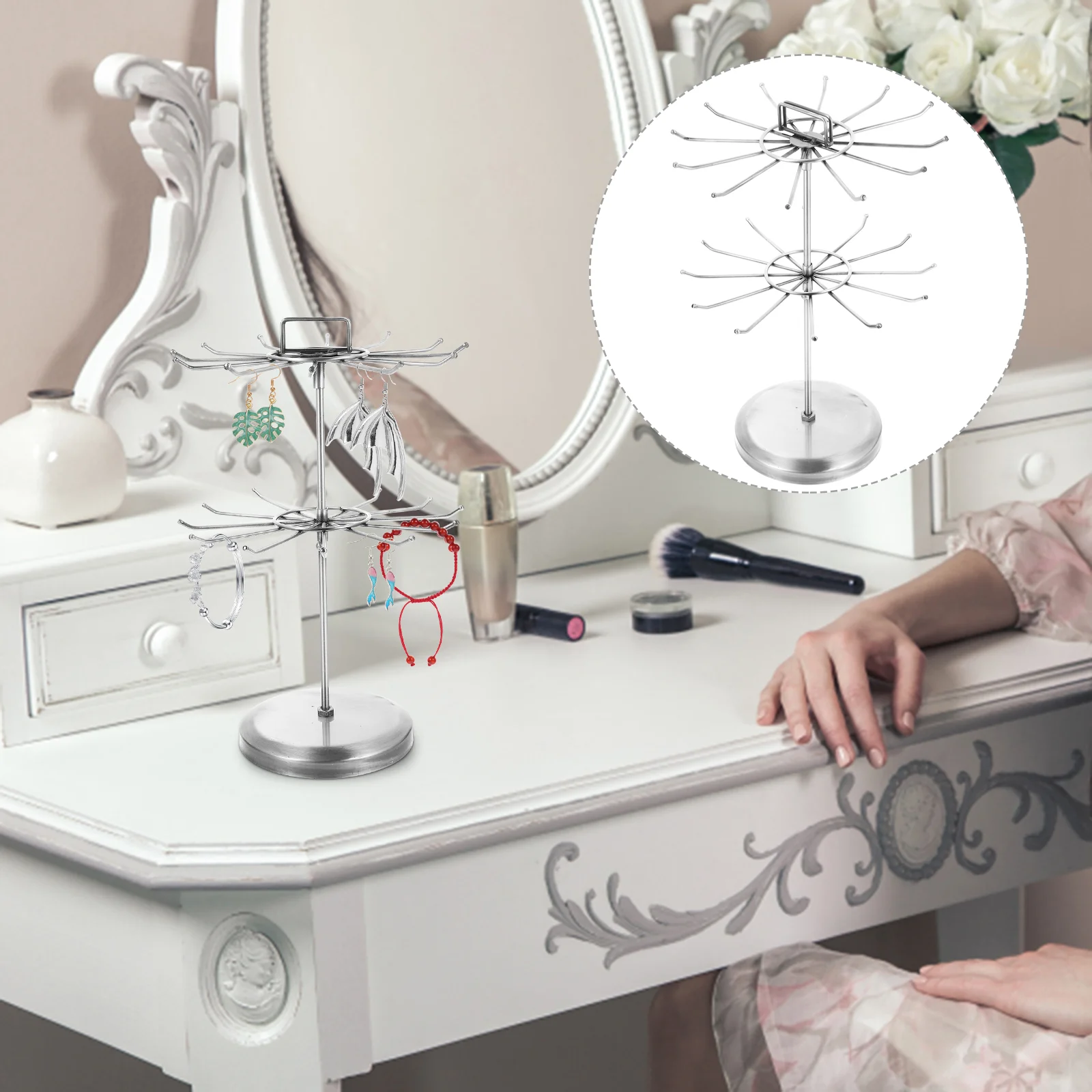 

Earring Organizers Necklace Display Stand Silver Holder Iron Desktop Jewelry Stud Shelf