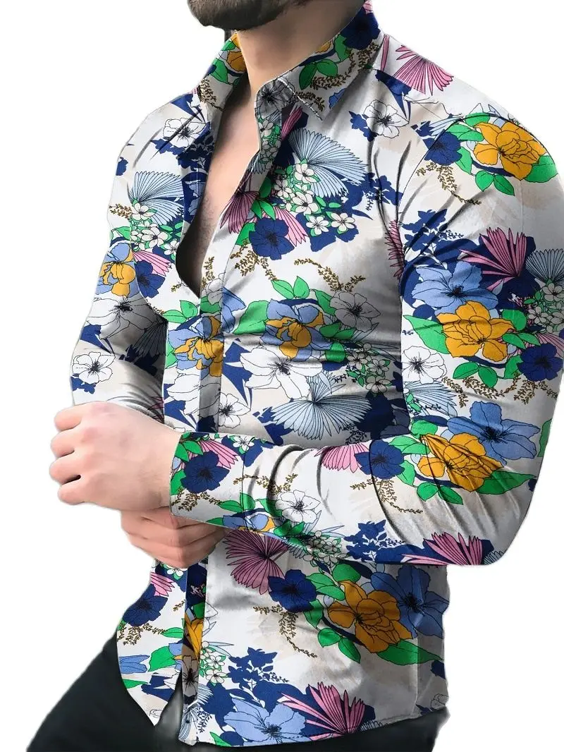

Camisas Florales De Manga Larga De Otoño De 2022 Para Hombres Camisas Estampadas Con Flores De Corte Delgado Para Hombres Cami