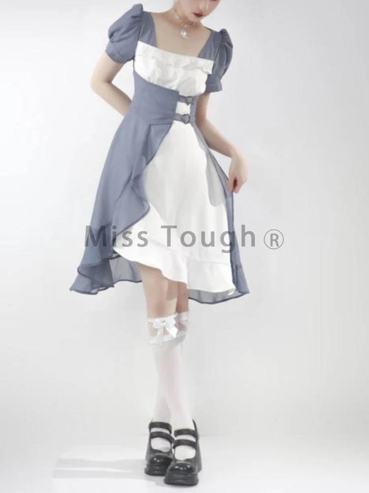 

Summer Kawaii Sweet Mini Dress Women Patchwork Irregular Designer Party Dresses Female Korean Elegant Fairy Casual Dress 2022