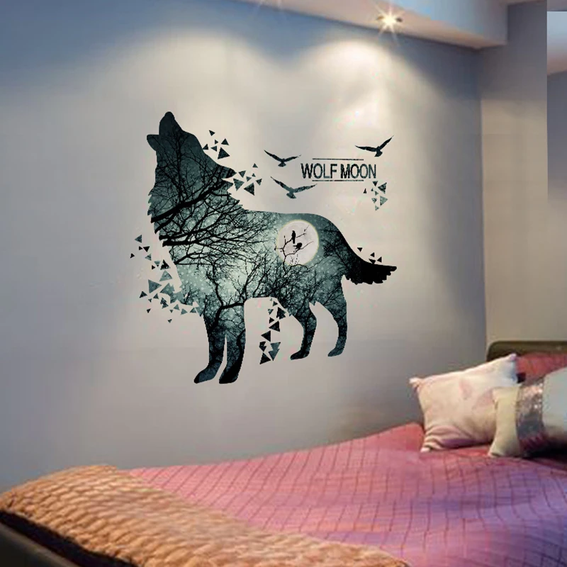 

[shijuekongjian] Horrific Wolf Forest Wall Stickers DIY Animal Mural Decals for Kids Room Dormitory Baby Bedroom Home Decoration