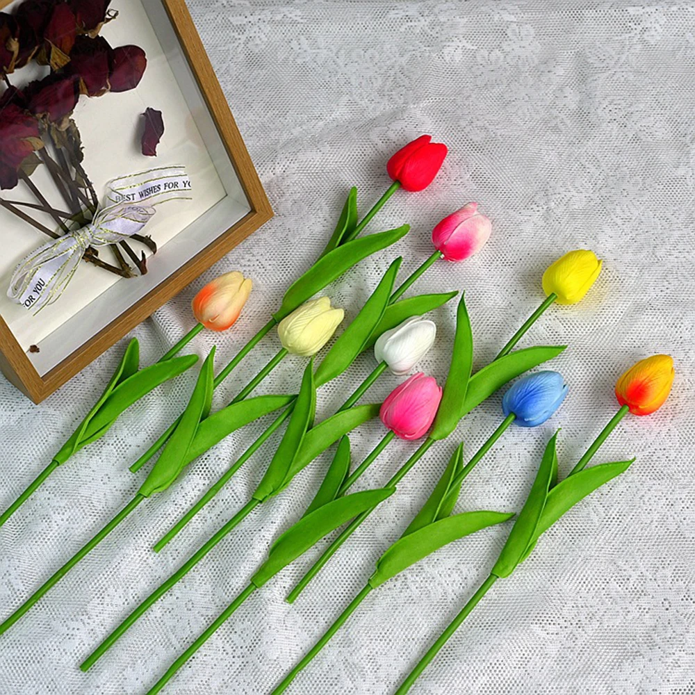 

5Pcs PU Artificial Tulip Flower Photo Props Artificial Bouquet Fake Flower for Wedding Party Decoration Home Garden Supplies