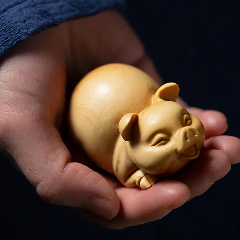 

TL054 - 7.5X4.5X4 CM Hand Carved Boxwood Carving Netsuke : Lovely Pig