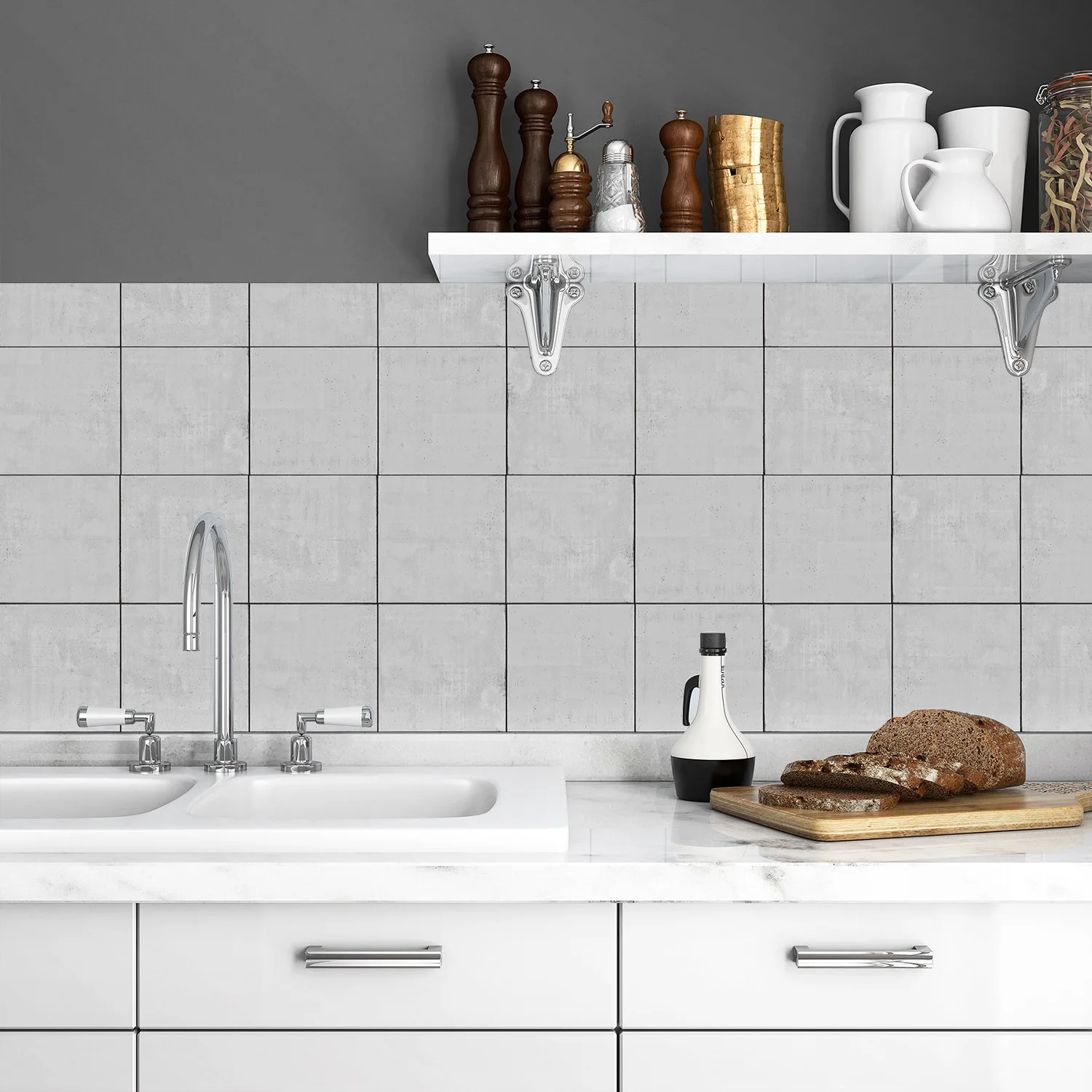 

Light Industrial Style DIY Floor Stickers Waterproof Removable Square Pattern Wall Decor Oil-proof Peel and Stick Wallpaper Art