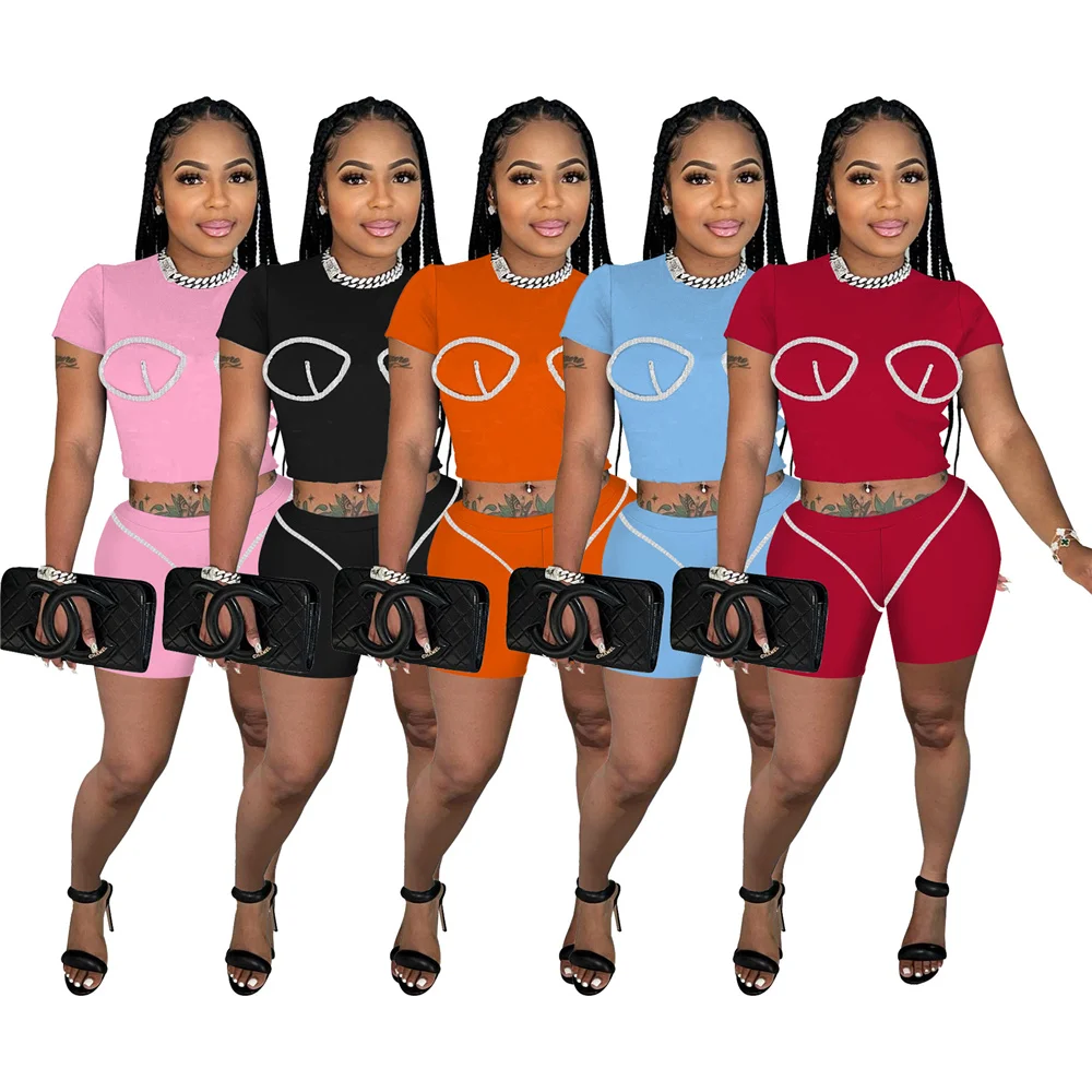 

Fashion Two Piece Set Women 2023 Embroidery Short Sleeve Crop Top and Casual Shorts Summer Outfits Loungewear Matching Sets