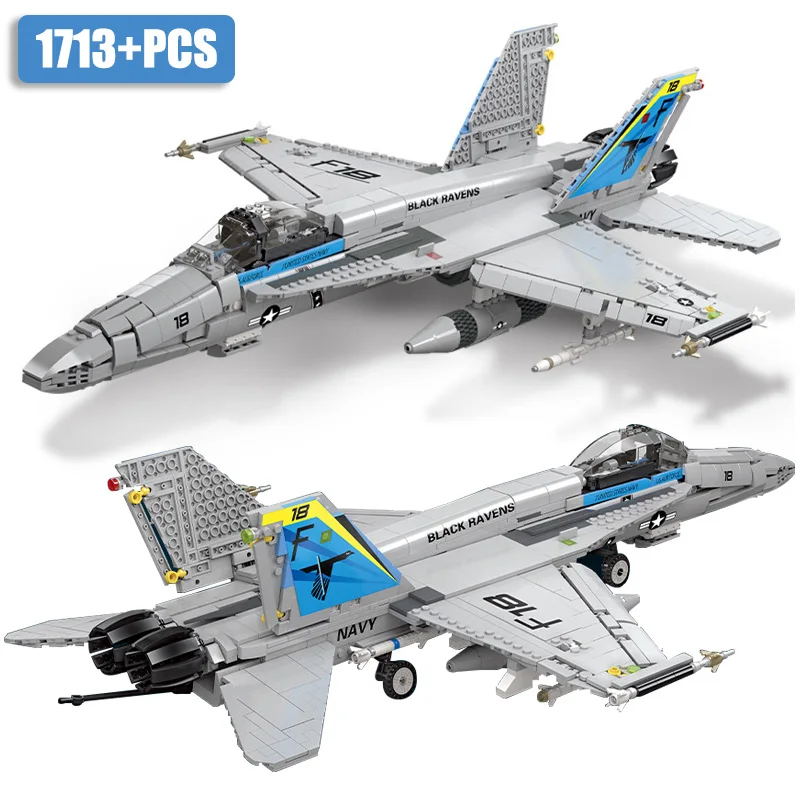

Military 1713pcs F/A-18 Hornet Fighter Model With Weapon Building Blocks Bricks Technical Air Force Aircraft Toys For Children
